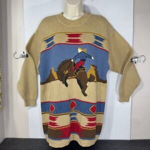 Vintage Lizsport Woman’s Cotton Blend Western Rodeo Sweater Oversized Medium